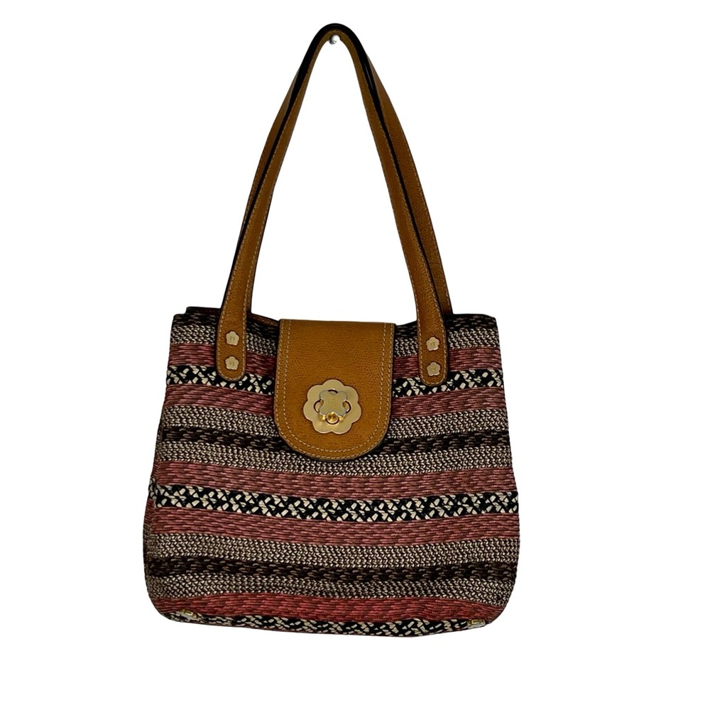 Eric Javits Tan and Pink Shoulder Bag with Bohemian Flair